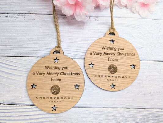 Custom Business Logo Christmas Bauble - Personalised Corporate Ornament with Stars