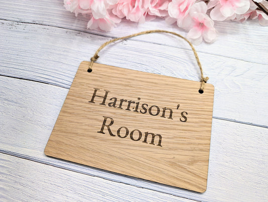 Personalised Children's Room Door Sign - Custom Name Oak Veneer Sign