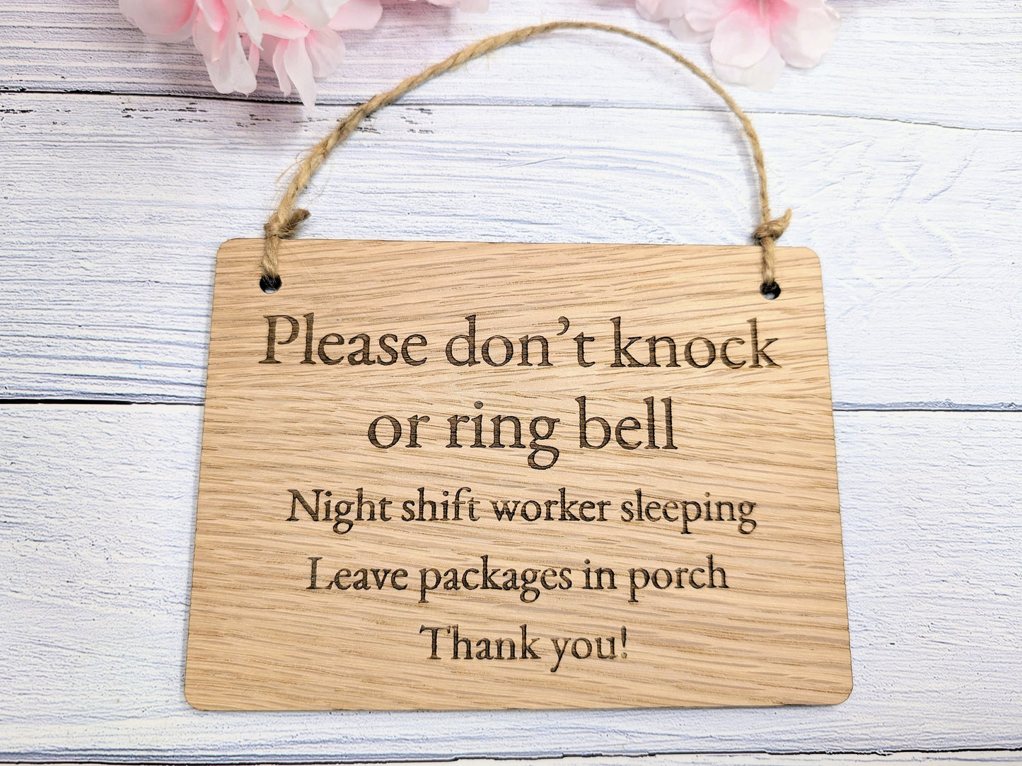Please Don't Knock - Night Shift Worker Sleeping Wooden Sign - Customisable Oak Veneer Door Sign
