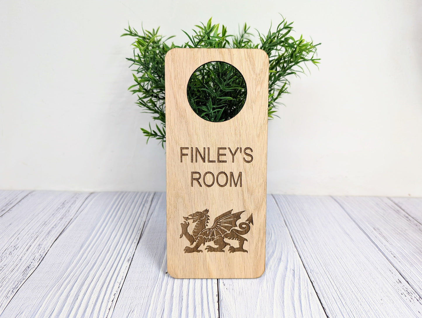 Custom Welsh Dragon Children's Room Sign - Personalised Oak Veneer Door Hanger
