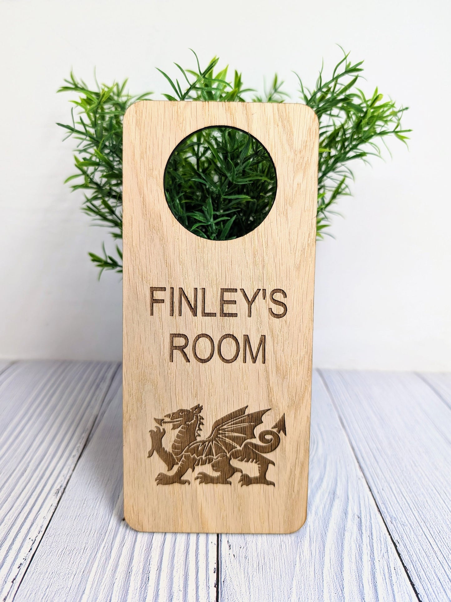 Custom Welsh Dragon Children's Room Sign - Personalised Oak Veneer Door Hanger