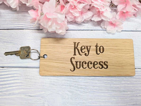 Key to Success - Wooden Keyring - Extra-Large 200x80mm – Inspirational Oak Veneer Key Accessory, Motivational Gift