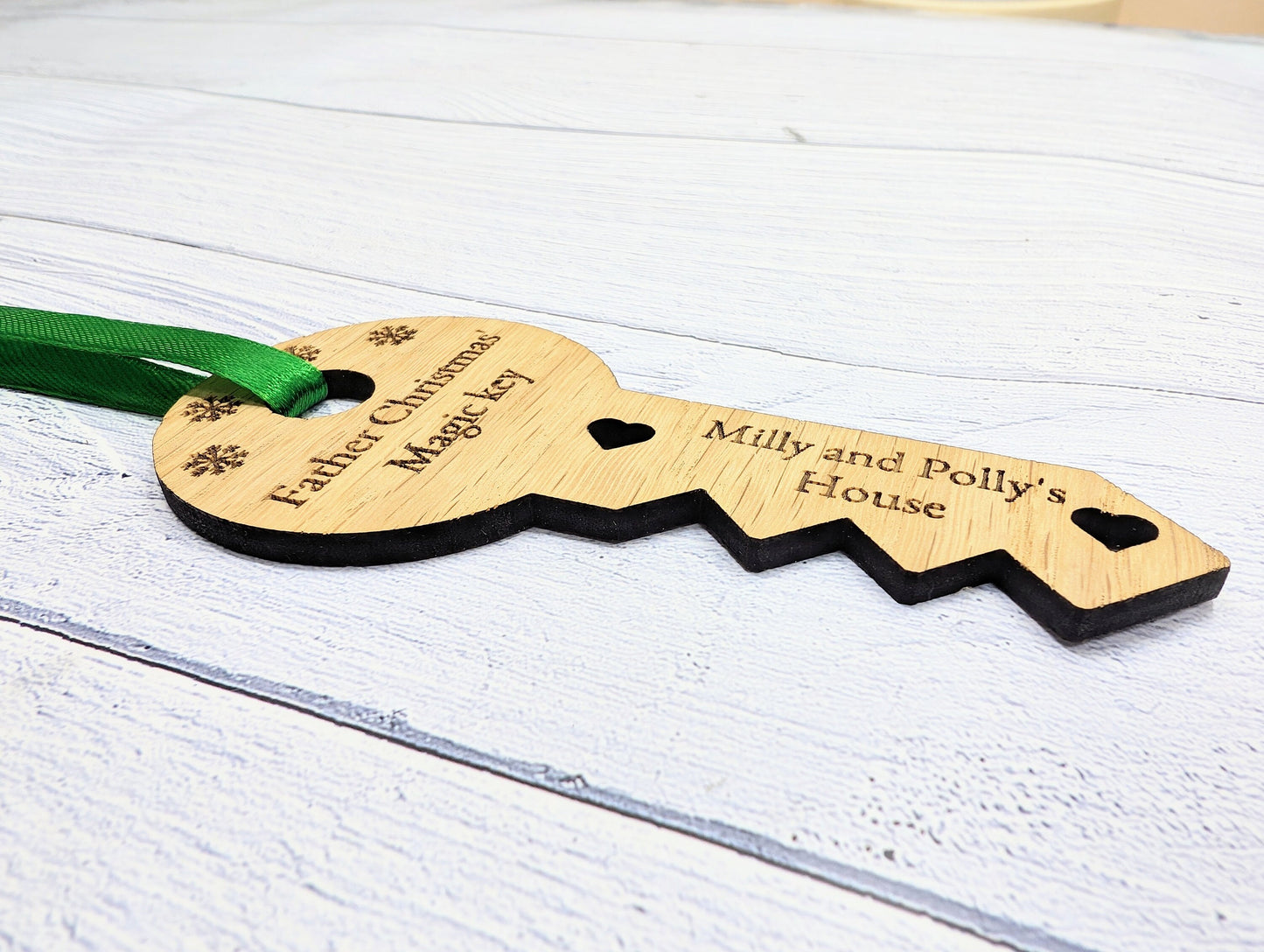 Personalised Oak Father Christmas Magic Key - Custom Kids' Names, Festive Decor