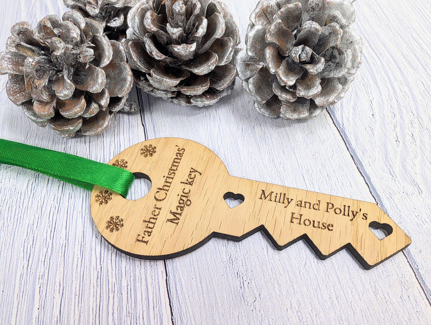 Personalised Oak Father Christmas Magic Key - Custom Kids' Names, Festive Decor