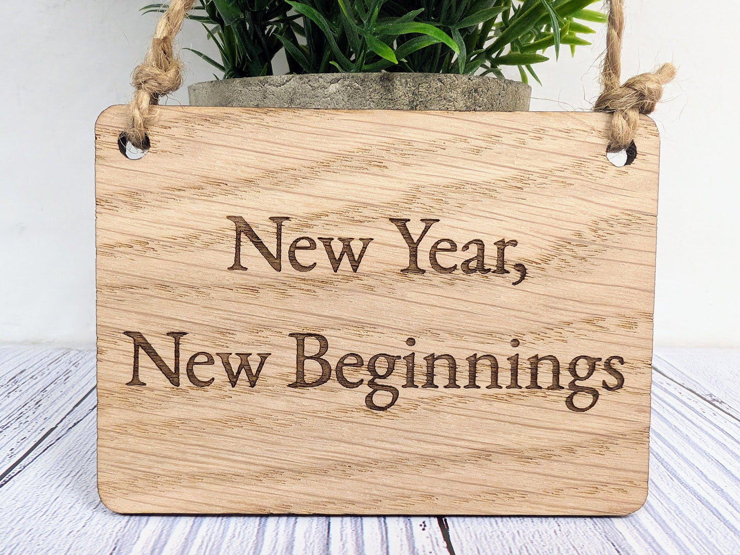 New Year, New Beginnings Oak Sign - Personalisable, Inspirational 2024 Decor
