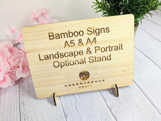Personalised Bamboo Sign with Optional Stand | Freestanding Sign with Stand | Bamboo Table Sign | Eco Signs | Eco-Friendly Business Signage