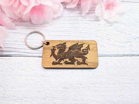 Wales Keyrings, Welsh Gifts, Welsh Dragon, Oak