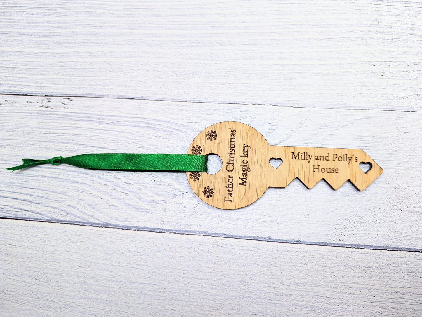 Personalised Oak Father Christmas Magic Key - Custom Kids' Names, Festive Decor