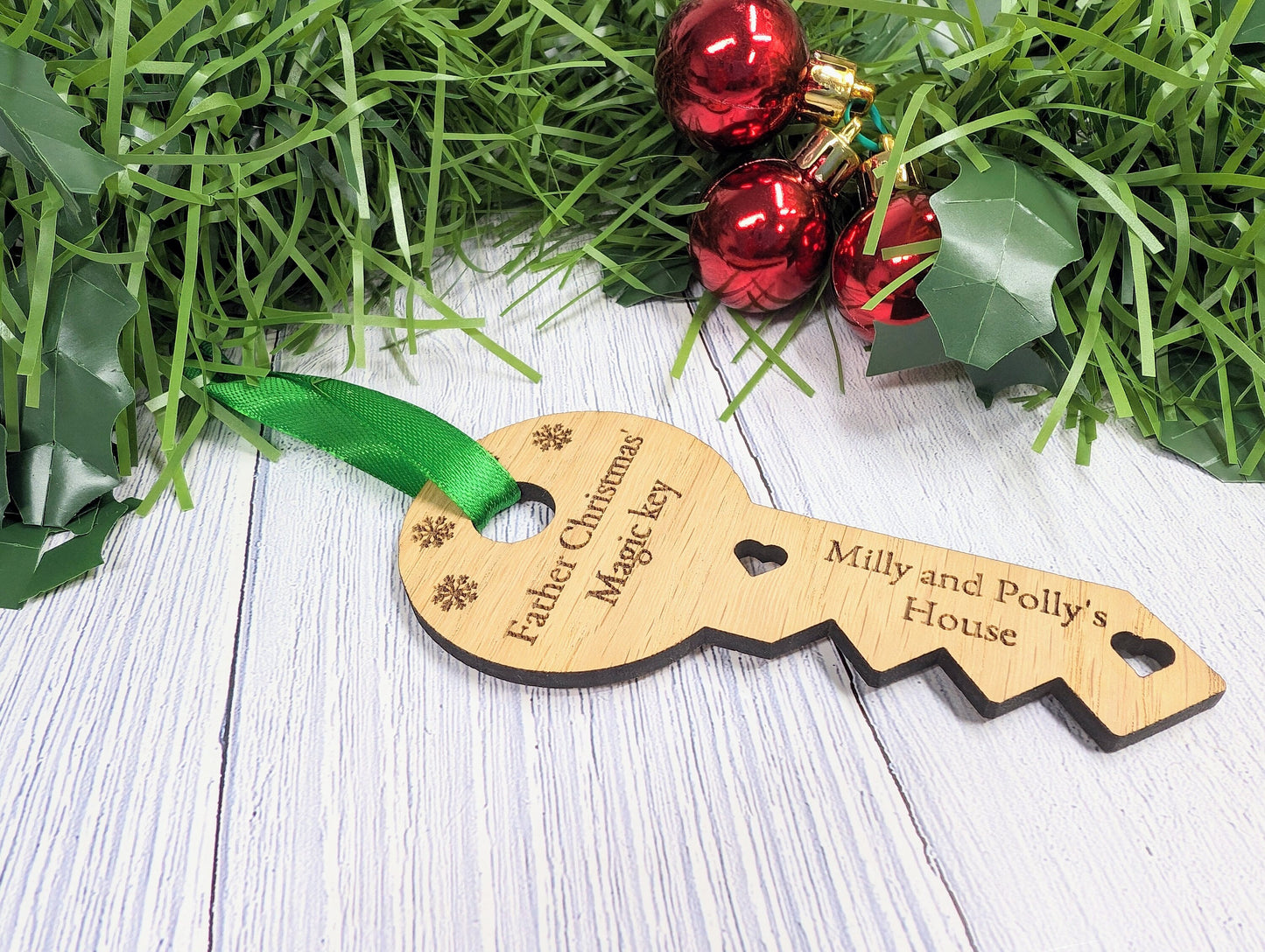 Personalised Oak Father Christmas Magic Key - Custom Kids' Names, Festive Decor