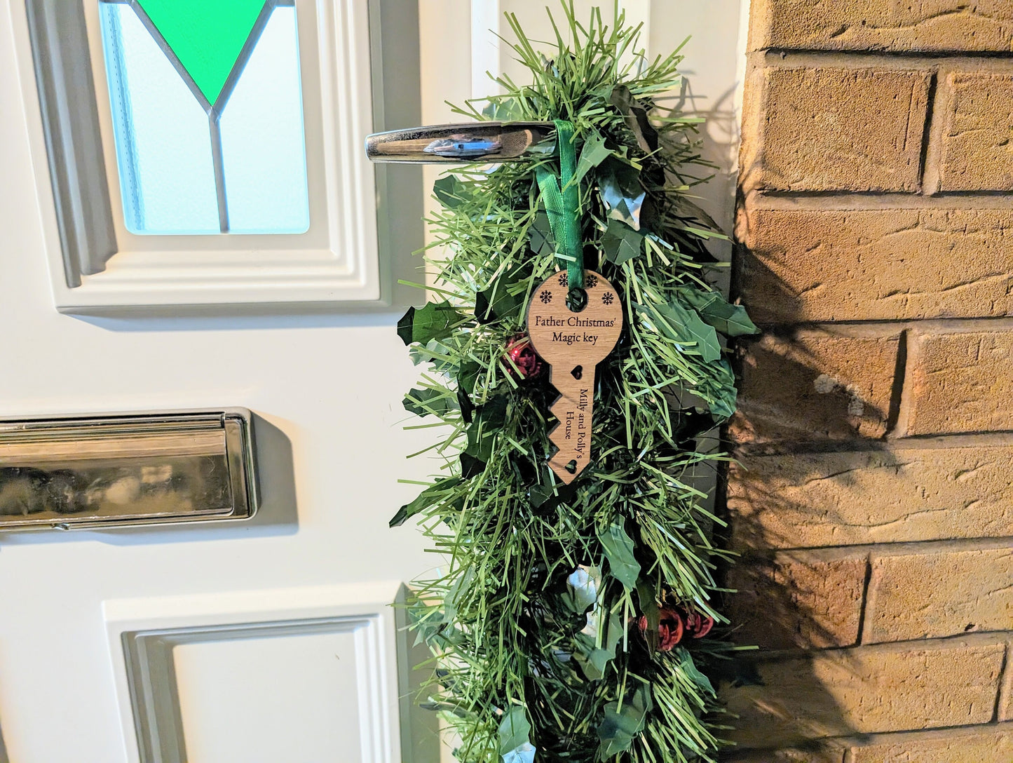 Personalised Oak Father Christmas Magic Key - Custom Kids' Names, Festive Decor