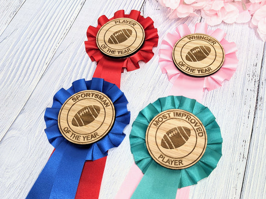 Custom Rugby Rosettes - Personalised Rugby Awards | Choice of Colours, Eco-Friendly, Handcrafted, Fun & Serious Titles