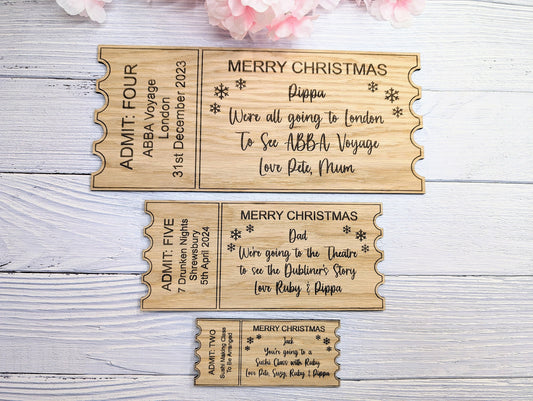 Personalised Christmas Magic Ticket in Oak Veneer - Custom Gift Experience Voucher - Memorable Keepsake for Special Occasions | 3 Sizes