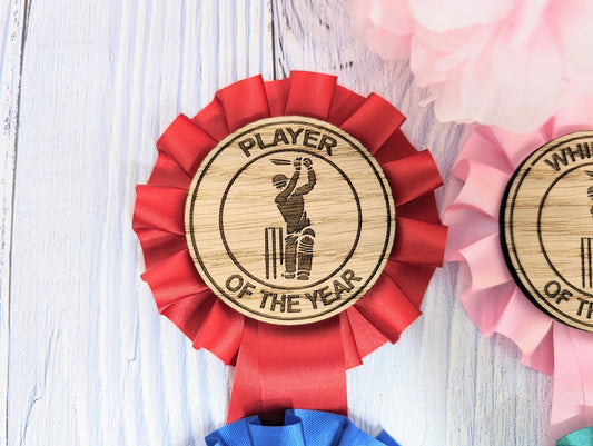 Custom Cricket Rosettes - Personalised Cricket Awards | Choice of Colours, Eco-Friendly, Handcrafted, Fun & Serious Titles