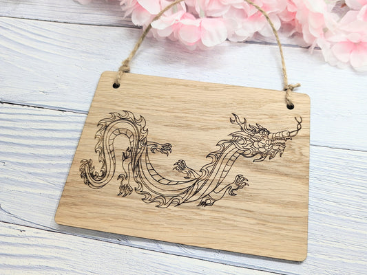 Handcrafted Dragon Wooden Gaming Sign, Mythical Themed Gifts & Game Nights, Timeless Fantasy Decor, Oak Veneer, Made in Wales