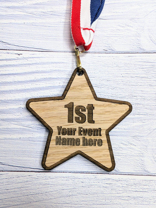 Personalised Star-Shaped Wooden Medals, Single or Bundle Pack
