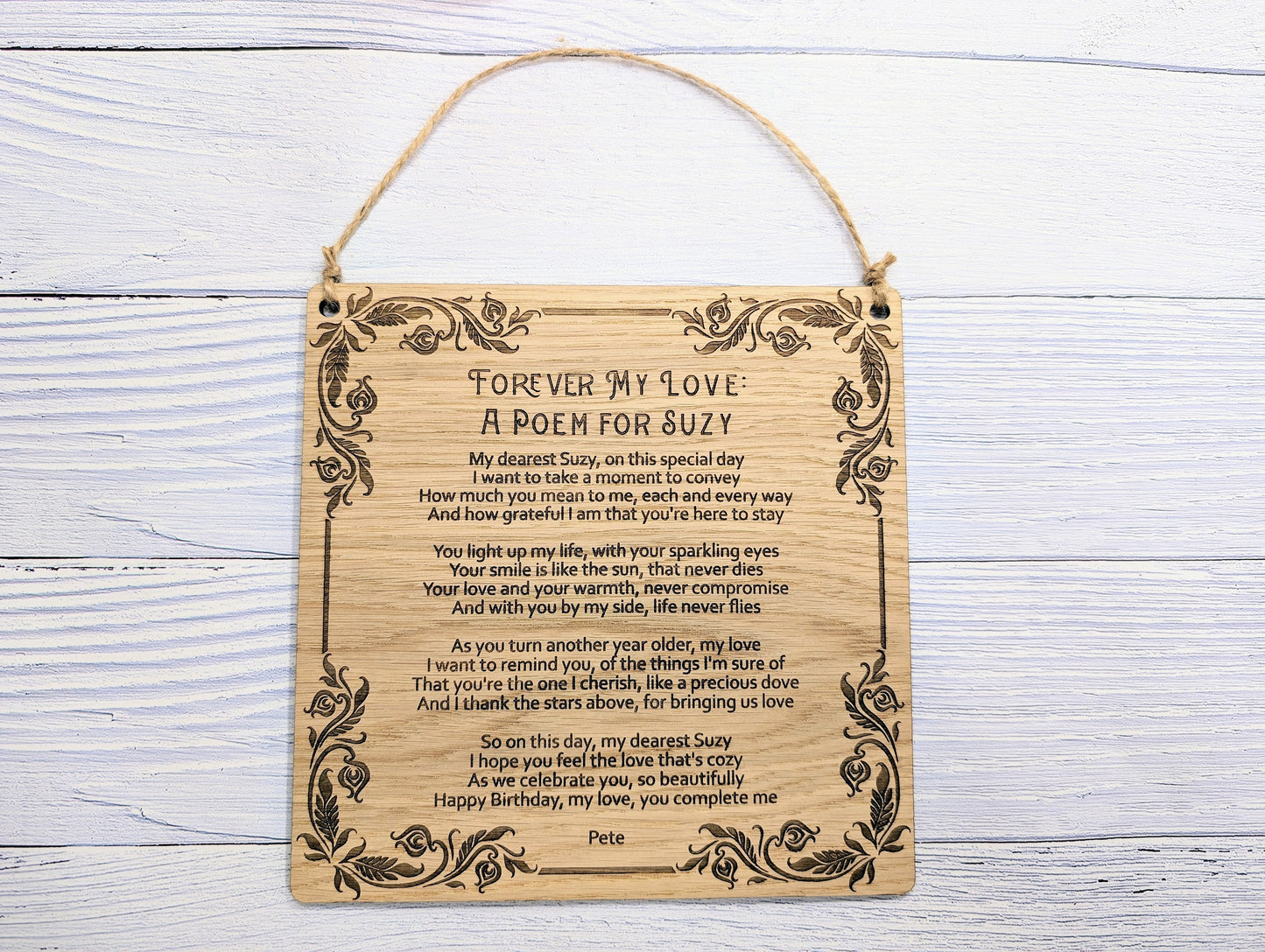 Floral Art Deco Engraved Sign | Customisable Poem or Message | Oak Veneer MDF | Elegant Home & Office Decor | Eco-Conscious Design