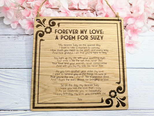 Art Nouveau Style Custom Sign | Personalised Poem & Message | Oak Veneer MDF | Elegant Home and Office Decor | Eco-Conscious Craftsmanship