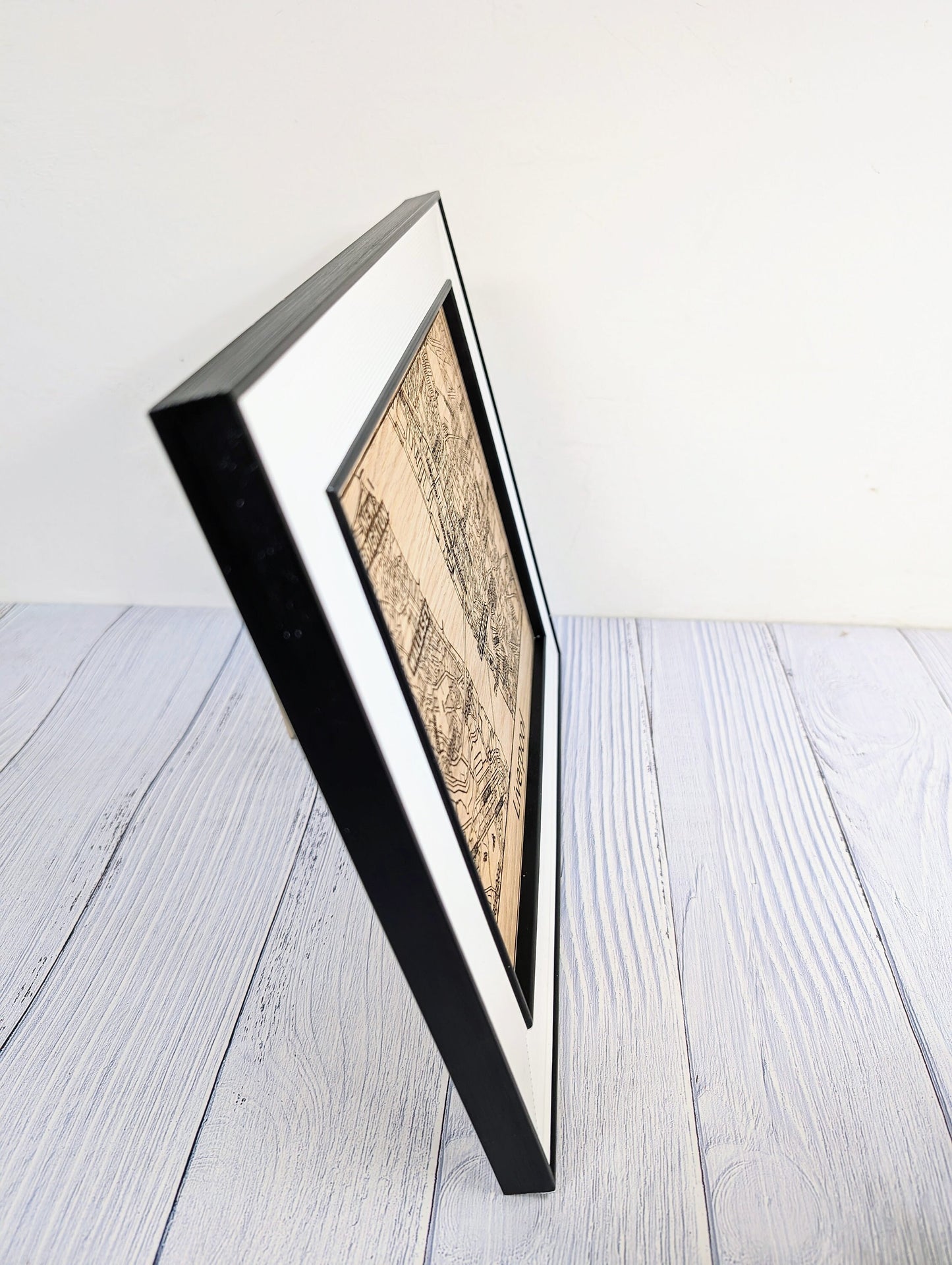 Framed Wooden Liverpool Map - Oak City Map with Wirral, Wallasey & New Brighton | 253x202mm, Table or Wall Mount, Monochrome Frame