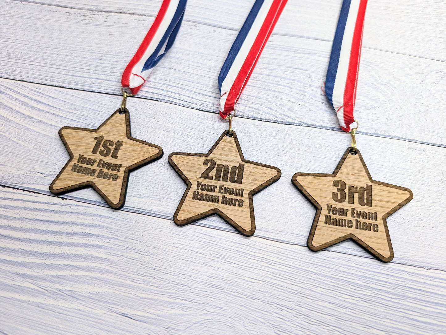 Personalised Star-Shaped Wooden Medals, Single or Bundle Pack