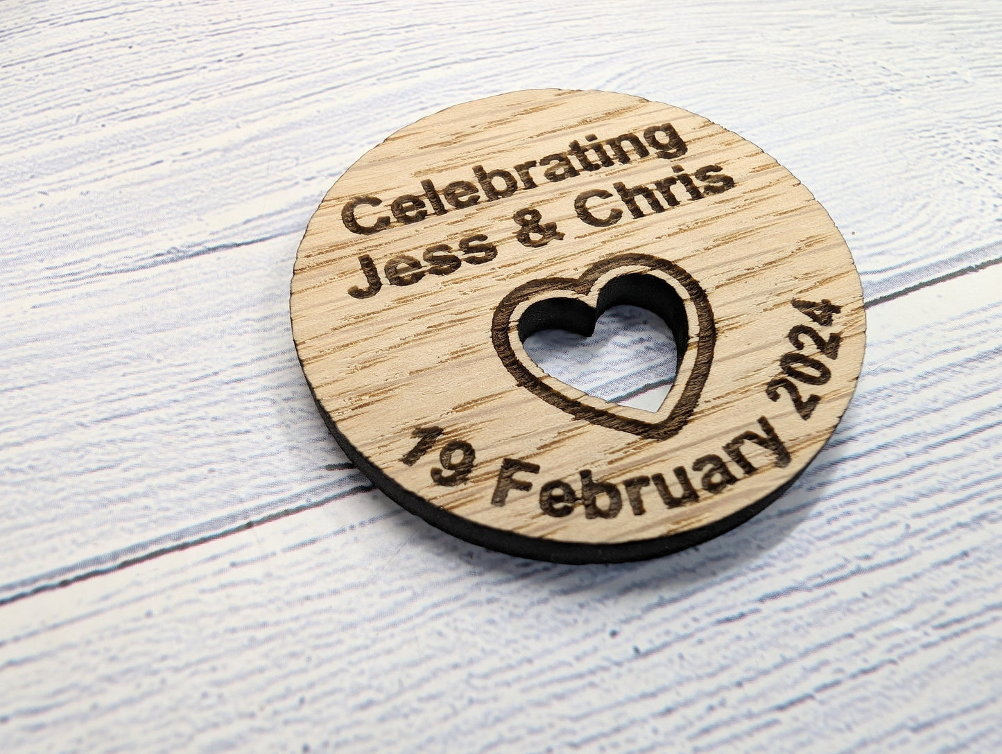 Personalised Wooden Wedding Favour Discs, Unique Table Favours