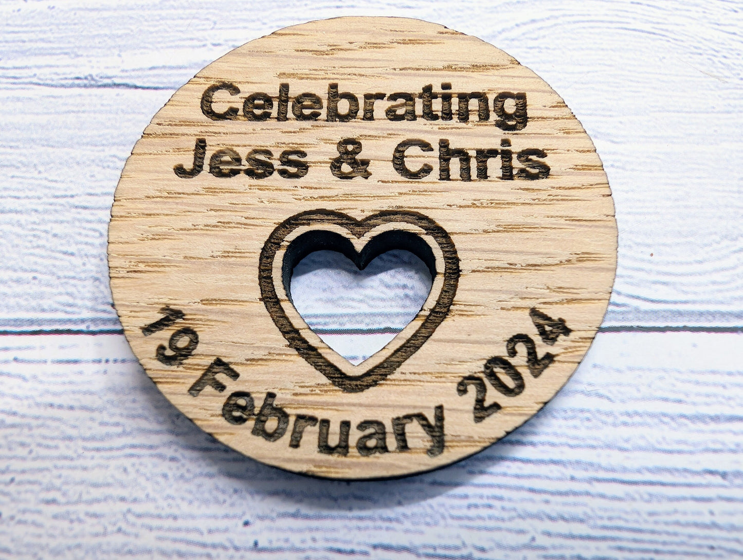 Personalised Wooden Wedding Favour Discs, Unique Table Favours