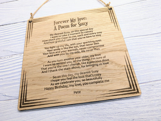 Custom Engraved Poem & Message Sign | Oak Veneer MDF | Personalised Wall Art | Thoughtful Home and Office Decor | Eco-Friendly Design