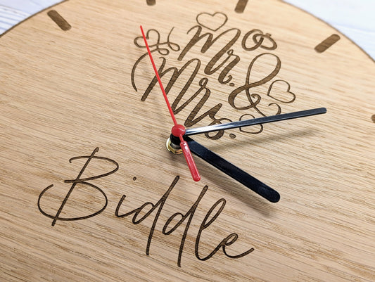 Personalised 'Mr & Mrs' Wooden Clock - 30cm Eco Gift Idea