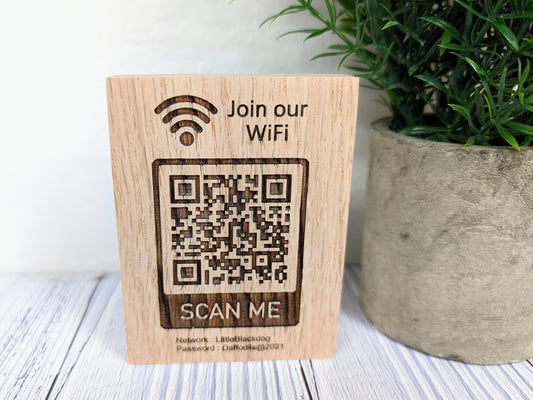 Wooden WiFi QR Code Freestanding Sign