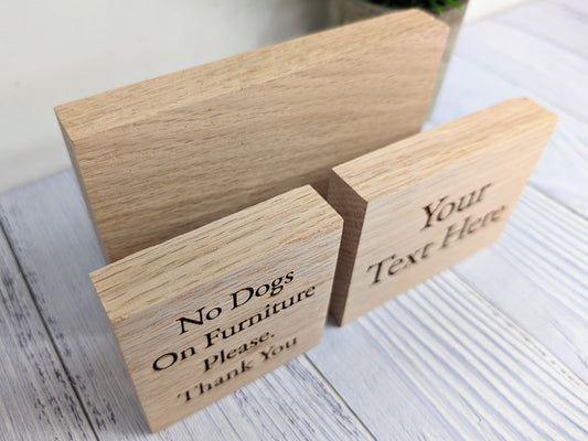 Custom Text Oak Block Freestanding Sign - 3 Sizes - Add Your Text & Optional Logo