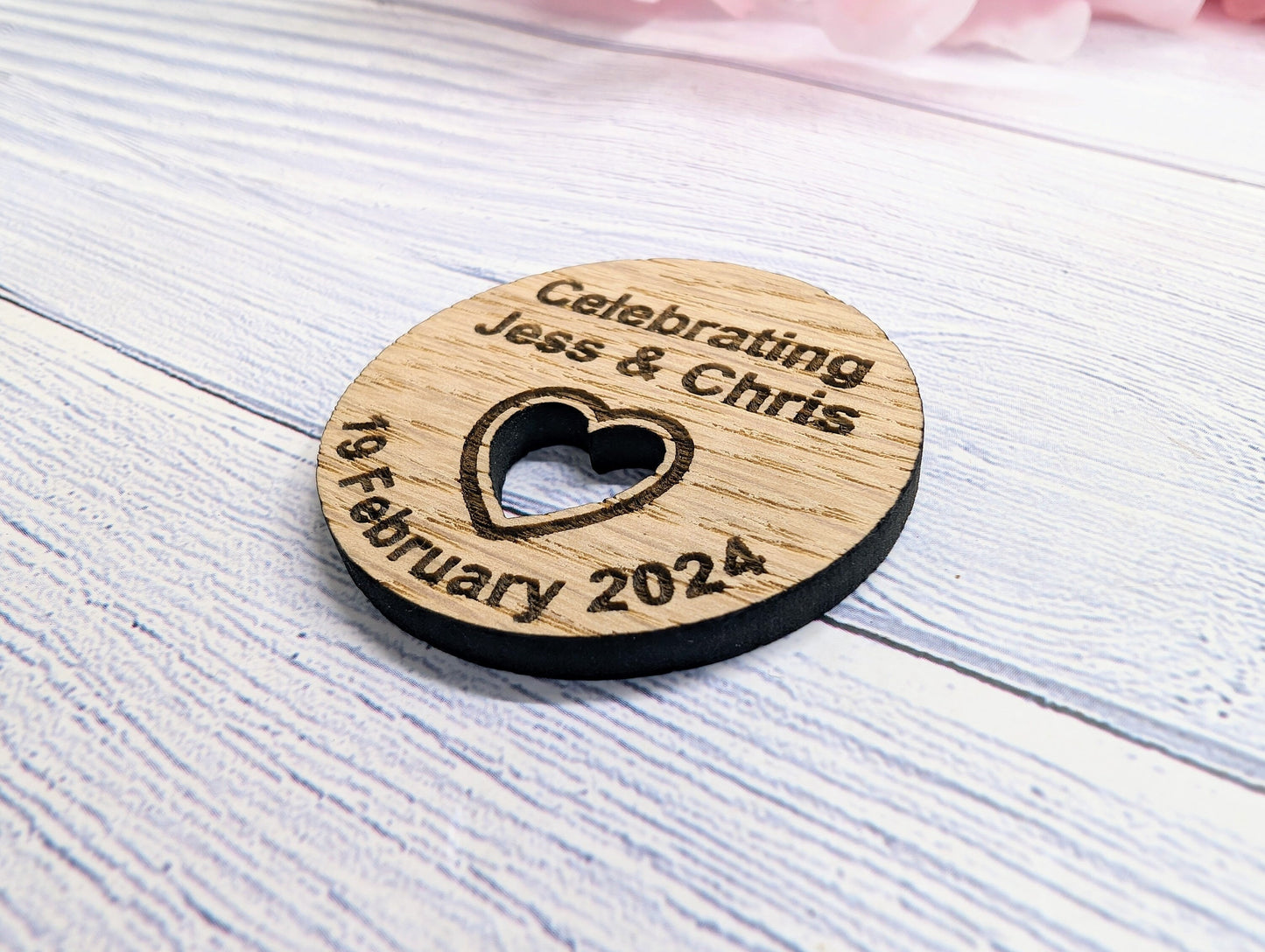 Personalised Wooden Wedding Favour Discs, Unique Table Favours