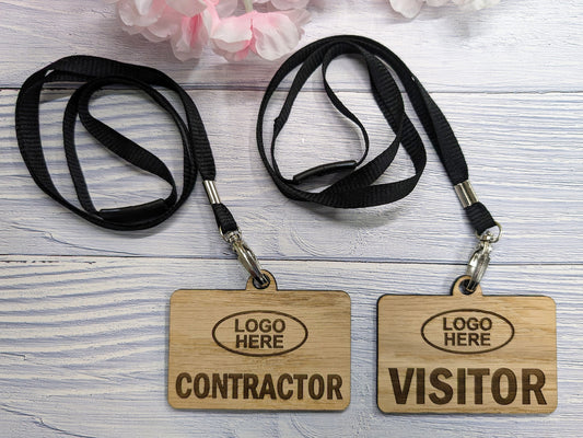 Eco-Friendly Wooden Visitor & Contractor Passes | Personalised Oak Veneer Reusable Visitor Management with Eco Lanyards, Building Safety
