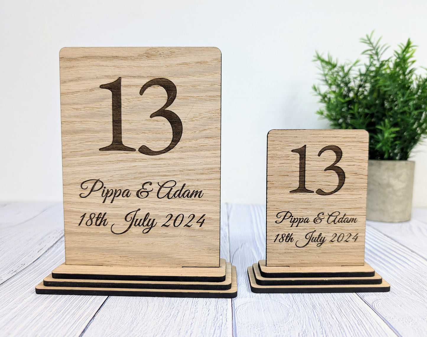 Personalised Table Number Wooden Sign for Weddings - Couple's Names & Date