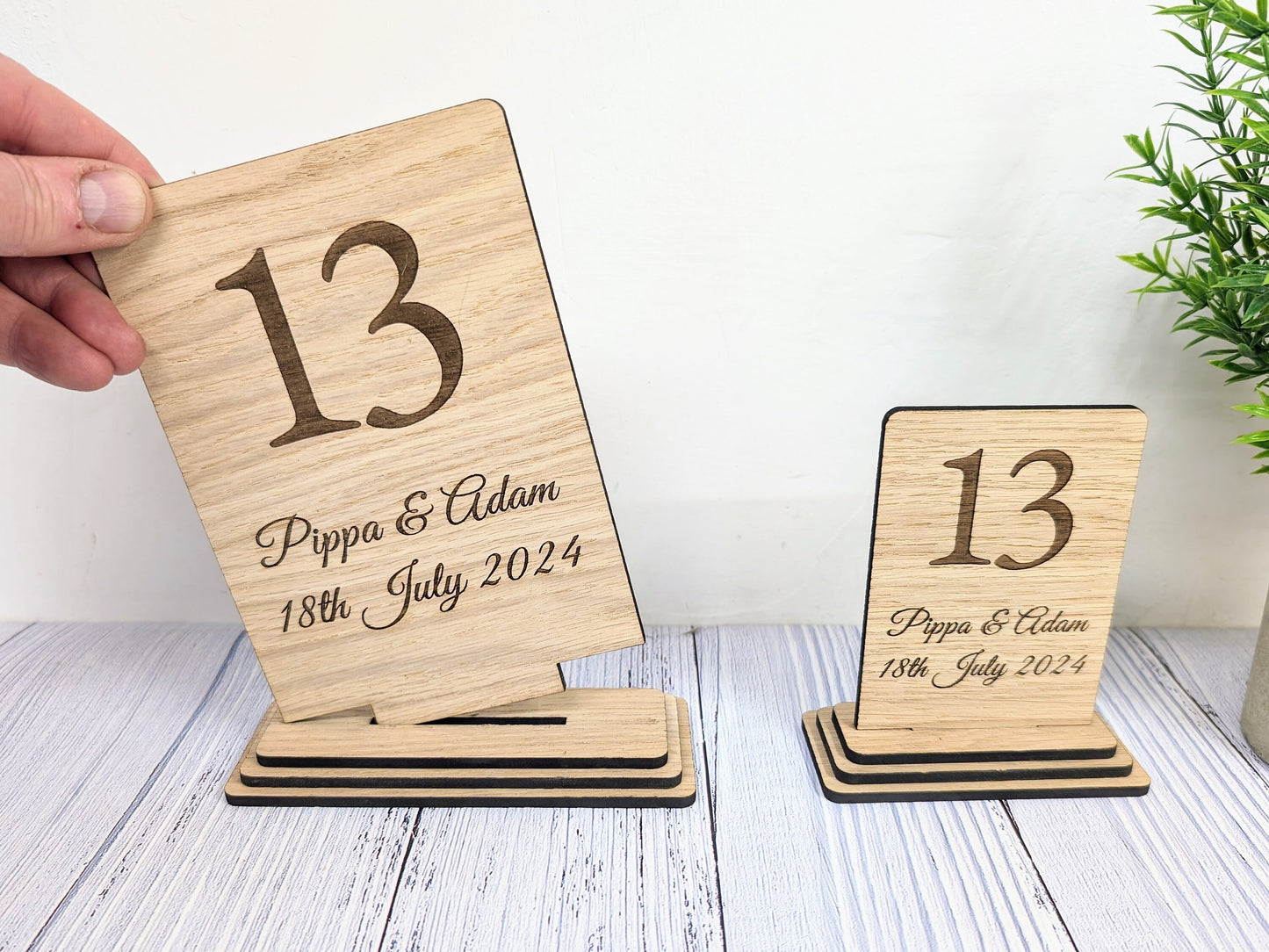 Personalised Table Number Wooden Sign for Weddings - Couple's Names & Date