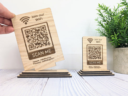 Wooden WiFi QR Code Sign, 2 Sizes, Single or Double-Sided