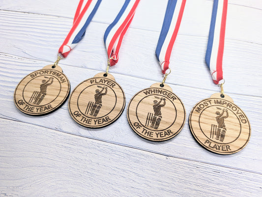 Custom Cricket-Themed Wooden Medals - Personalised Sports Awards for Teams and Clubs, Custom Cricketer Prizes, EcoFriendly Team Recognition