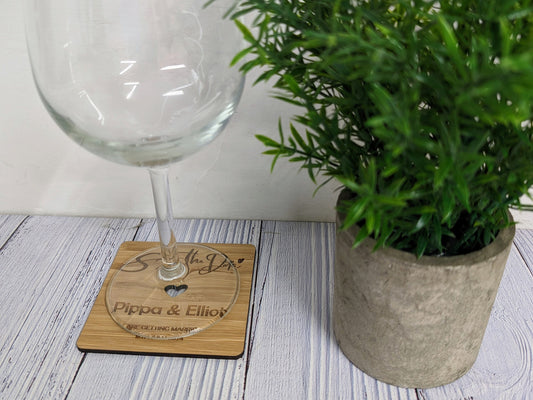Custom 'Save The Date' Bamboo Coasters - Personalised with Names & Date