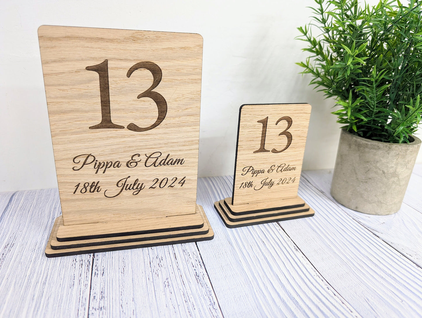 Personalised Table Number Wooden Sign for Weddings - Couple's Names & Date