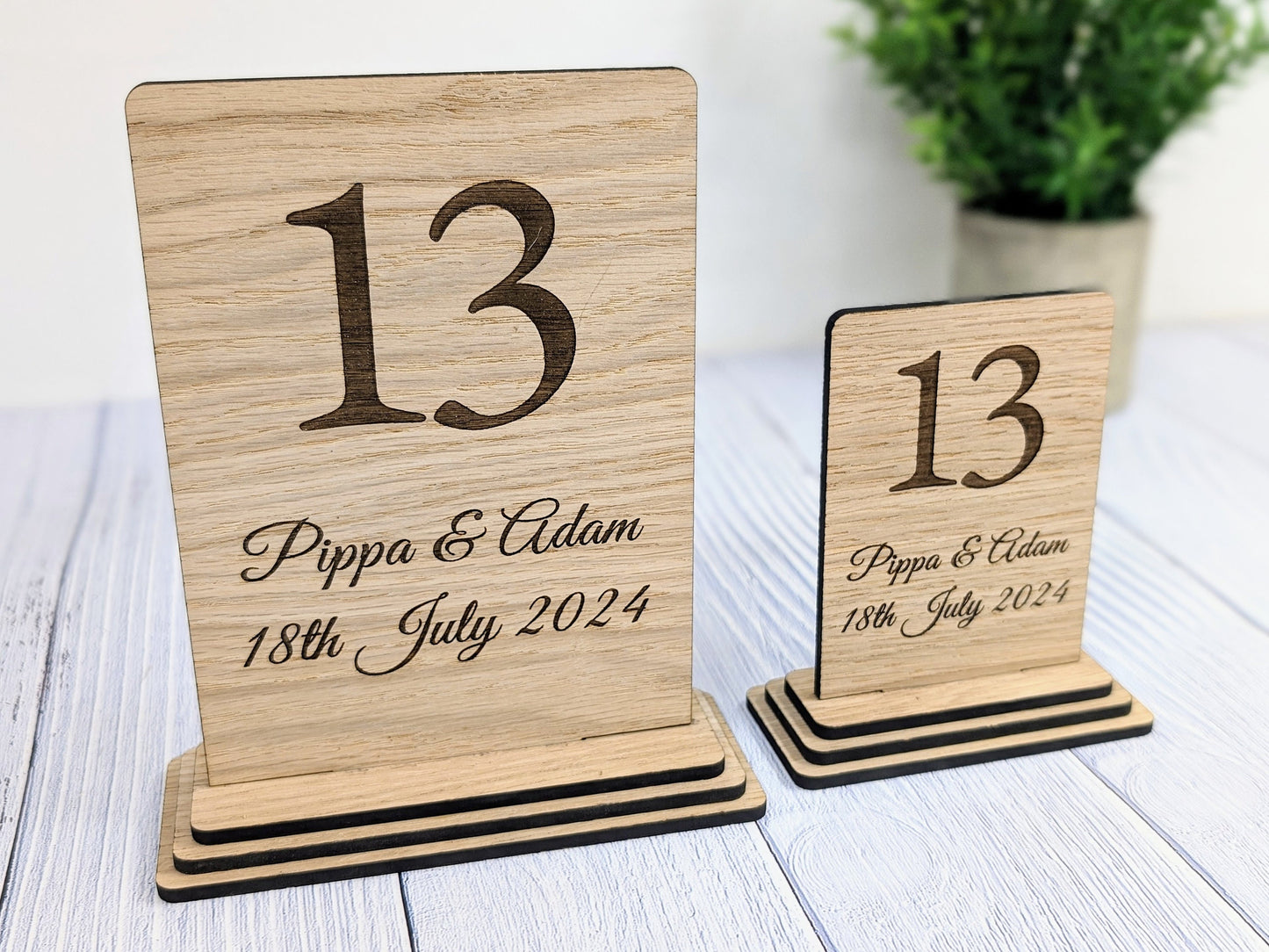 Personalised Table Number Wooden Sign for Weddings - Couple's Names & Date