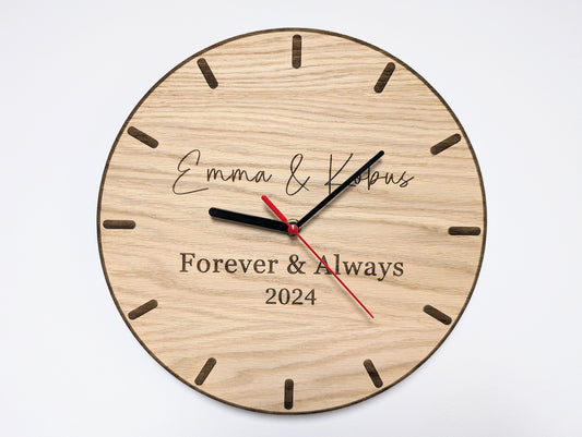 Personalised Wedding Couple Wooden Clock – Bespoke Wedding / 5th Anniversary Gift