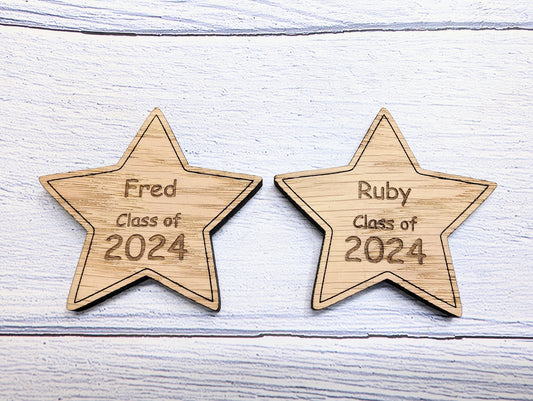 Personalised 'You're a Star - Class of xx' Wood Hug Token - Wooden Student Gift, End of Year - Custom Name Engraved - Eco Gift for Students