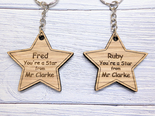 Personalised 'You're a Star' Keyring - Wooden Student Gift, End of Year - Custom Name Engraved - Ideal Gift for Students from Teachers