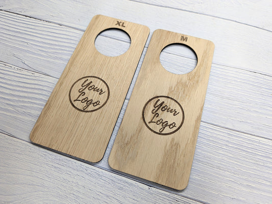 Garment Rail Dividers for Boutiques, Custom Double-Sided - Personalised with Clothing Size & Logo - Sustainable Oak Veneered Rail Hangers