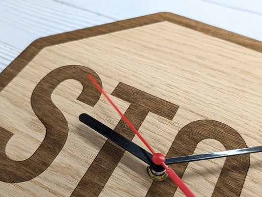 Octagonal Stop Sign Wooden Wall Clock: Urban Chic Decor