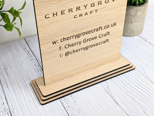 XL Custom Wooden Business Table Sign with Logo, Website & Social Media Handles