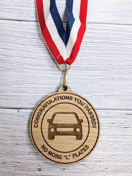 Humorous Driving Test Pass Wooden Medal - Congratulations You Passed - No More "L" Plates!