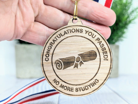 Congratulations You Passed - No More Studying Wooden Medal | Fun Exam Certificate Design