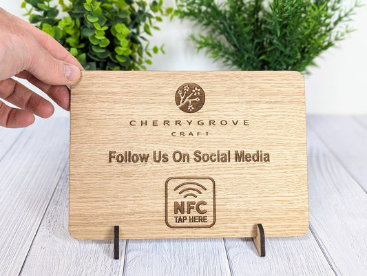 Custom NFC 'Tap to Follow Us' Wooden Sign - Personalised Social Media Links