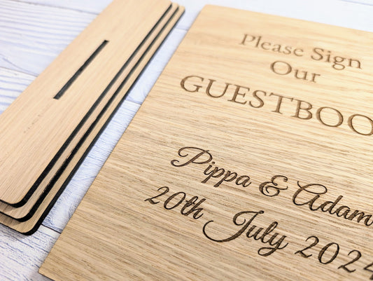 Personalised 'Please Sign Our Guestbook' XL Wooden Table Sign - Extra Large Freestanding Display, Weddings, Parties with Custom Name, Date
