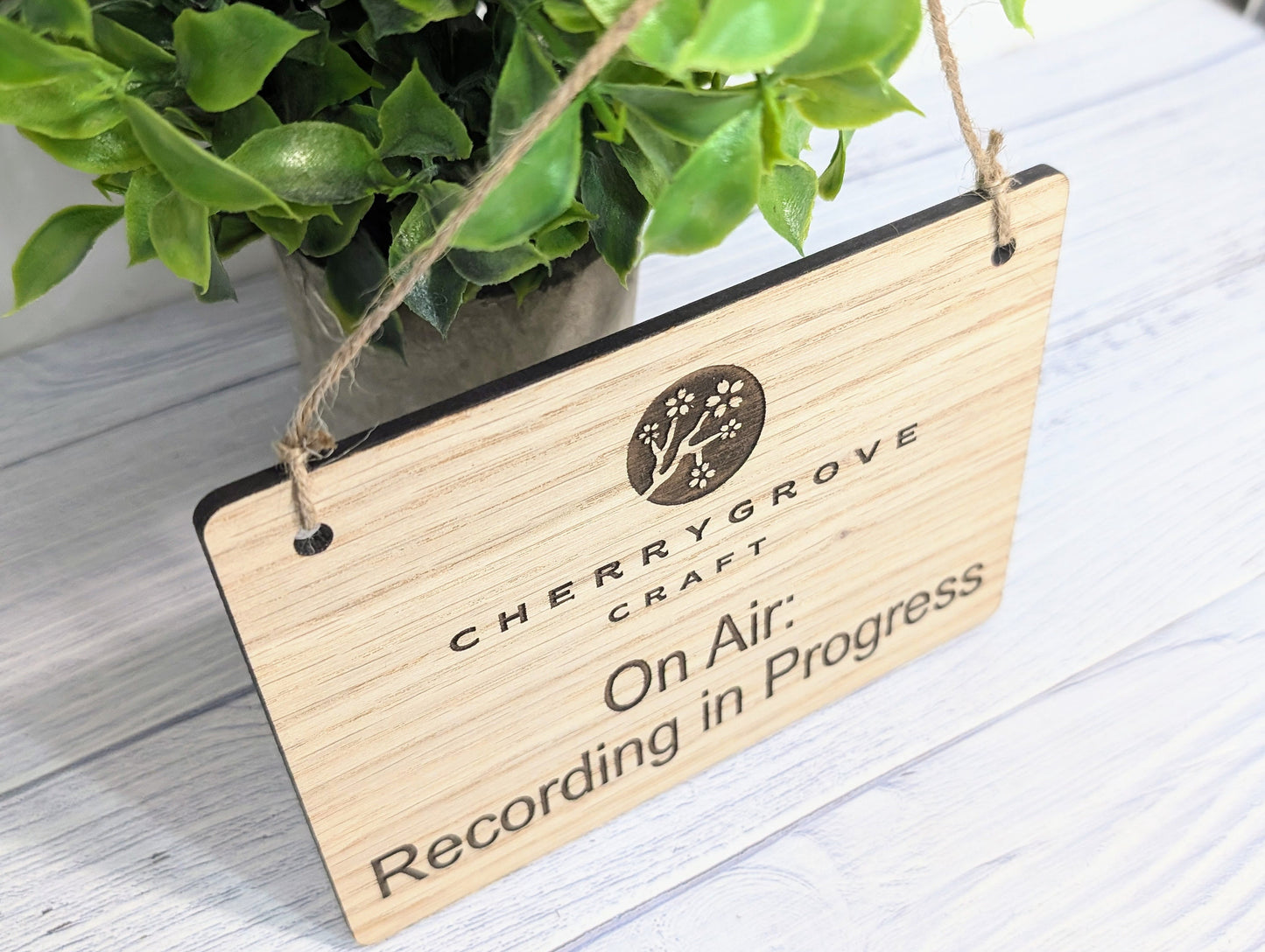 Personalised "On Air: Recording in Progress" Hanging Sign - 4 Sizes, Add Your Text or Logo, Wooden Hanging Sign, Door Sign, Podcaster