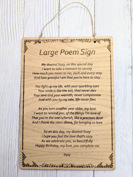 Custom A4 Wooden Poem Sign - Personalised Engraving, Perfect for Longer Verses, Home or Office Decor, Sustainable Timber, Eco-Friendly